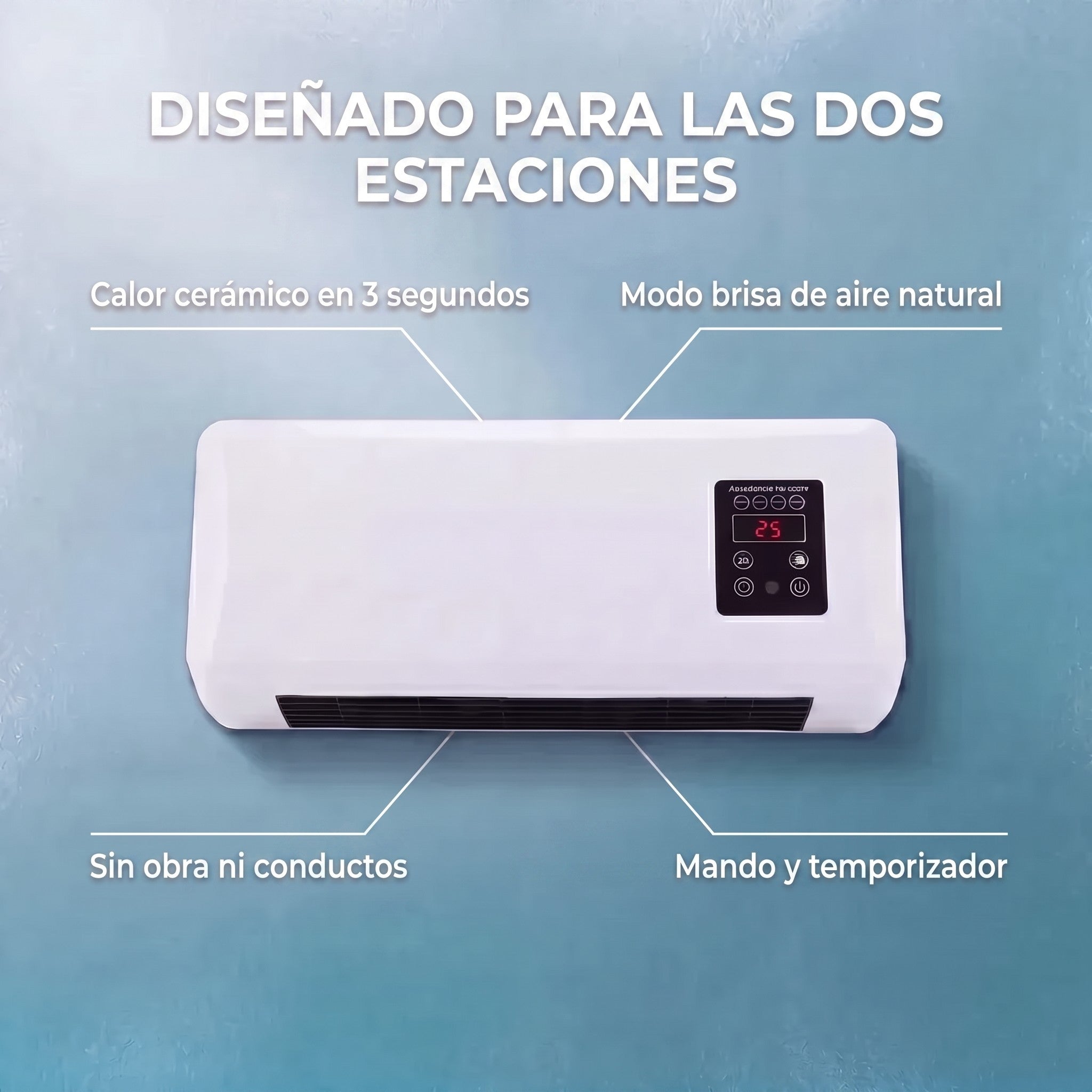 Frostly diseñado para las dos estaciones: calor cerámico, modo brisa, sin obra, mando y temporizador